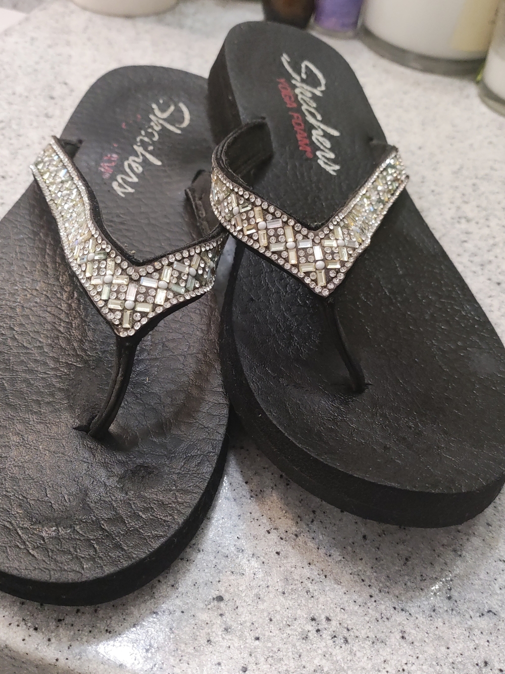 Skechers Black Crystal-Embellished  Flat✨Flip 🙃🙂 Flops ✨💥